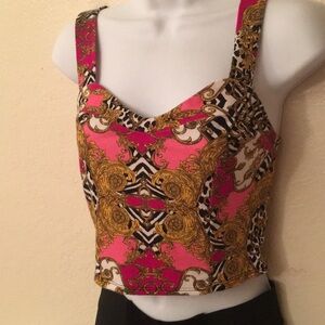 Printed crop top sweetheart neckline